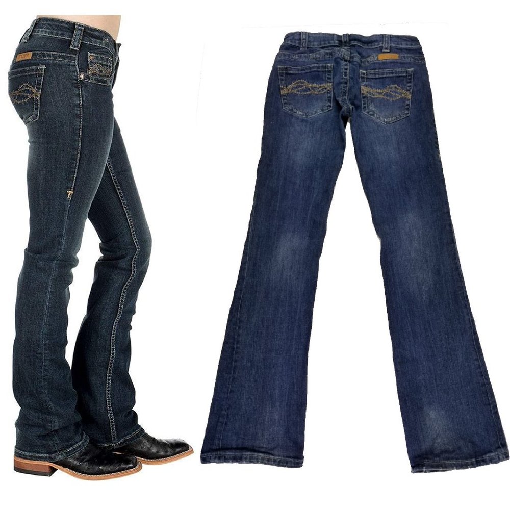 Cowgirl Tuff Don't Fence Me In Jeans Mid Rise Western Rodeo Dark Wash Size 29